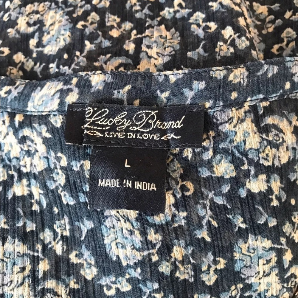 ๐ Lucky Brand Sheer Boho Paisley Blouse | Blue Floral Peasant Top Size L - Picture 5 of 8